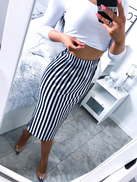 Ołówkowa spódnica w paski z rozporkiem KATERINA