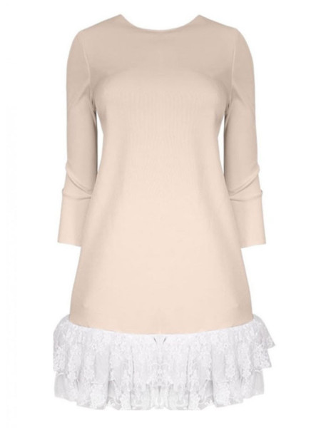 Trapezowa sukienka swing falbana koronka