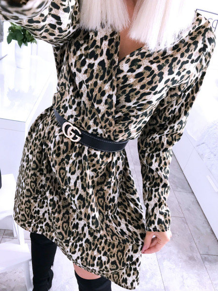 Sukienka w print z przekładanym dekoltem AMBER - wzór 1 2