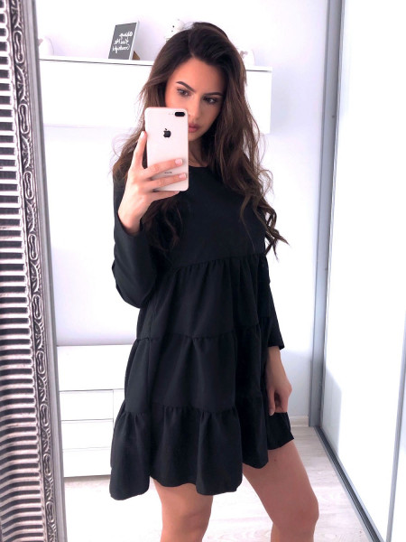 Trapezowa sukienka z falbankami LEXIE - czerń 2