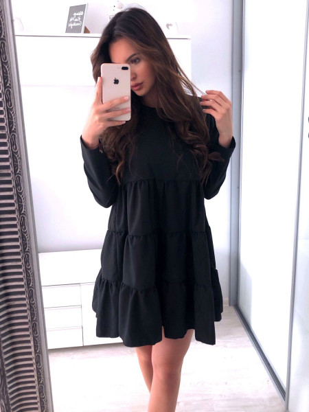 Trapezowa sukienka z falbankami LEXIE - czerń