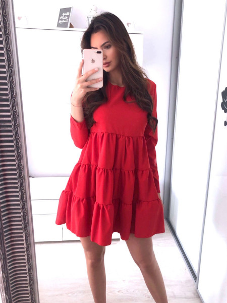 Trapezowa sukienka z falbankami LEXIE - czerń