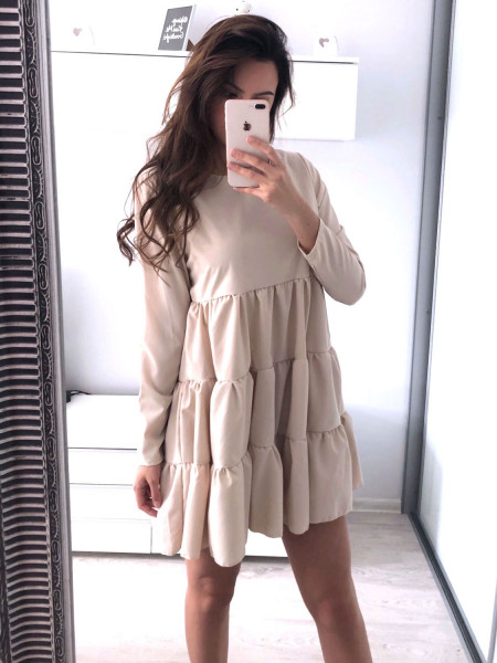 Trapezowa sukienka z falbankami LEXIE - czerń