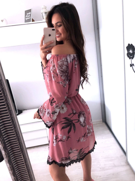 Sukienka hiszpanka w kwiaty BETHY - pudrowy róż 2