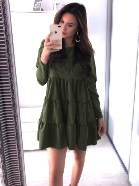 Trapezowa sukienka z falbankami LEXIE - khaki