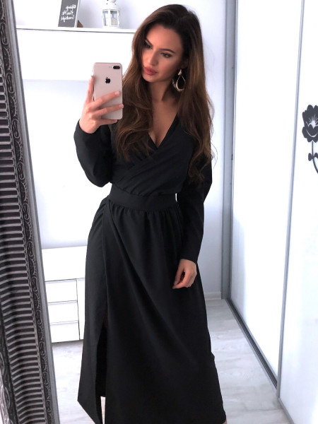 Maxi sukienka z kopertowym dekoltem LAURETTA - czerń 2