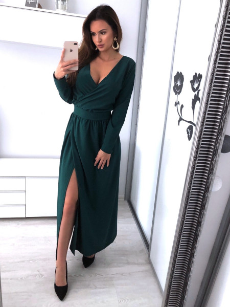 Maxi sukienka z kopertowym dekoltem LAURETTA - czerń