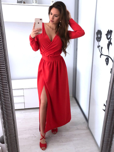 Maxi sukienka z kopertowym dekoltem LAURETTA - malina