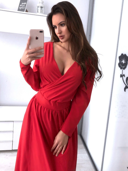 Maxi sukienka z kopertowym dekoltem LAURETTA - malina 2