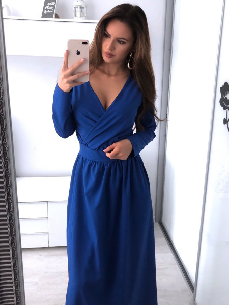 Maxi sukienka z kopertowym dekoltem LAURETTA - chaber 2