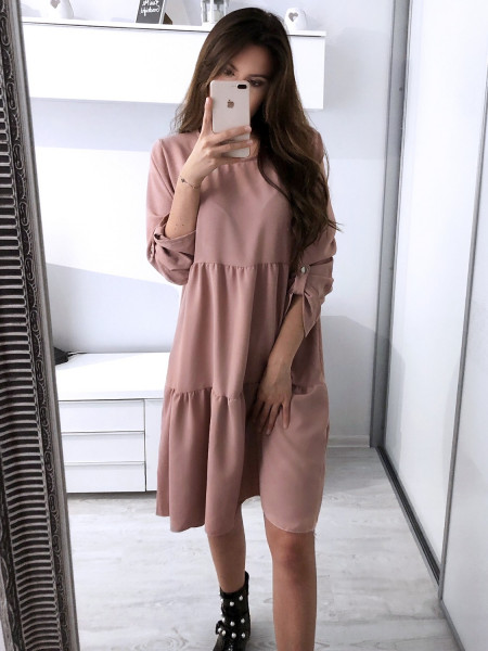 Rozkloszowana sukienka z falbanami ELIZABETH - róż 2