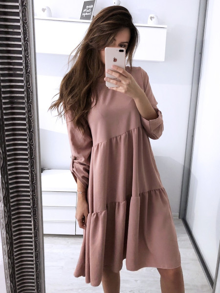 Rozkloszowana sukienka z falbanami ELIZABETH - róż