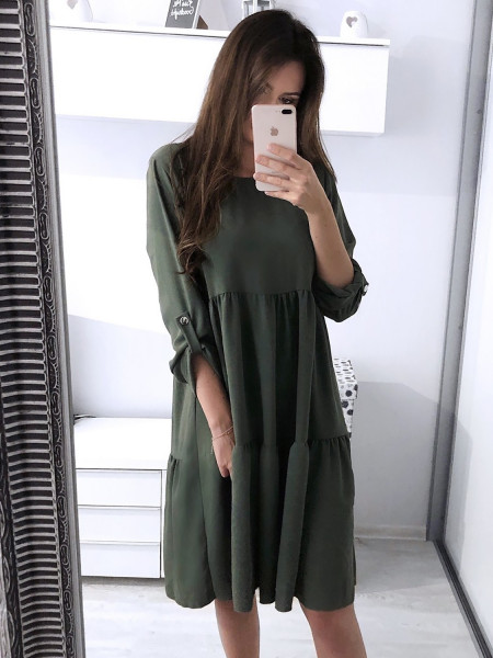 Rozkloszowana sukienka z falbanami ELIZABETH - khaki