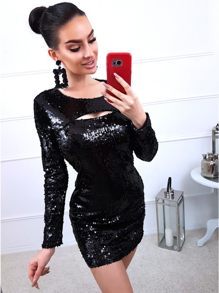 Cekinowa sukienka z wycięciem na dekolcie GLAM