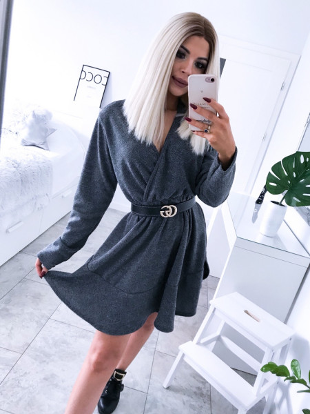 Rozkloszowana sweterkowa sukienka MEGAN - stal