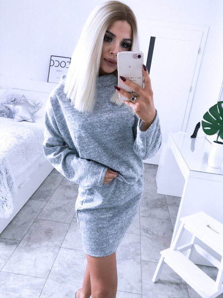 Sweterkowy komplet bluza i spódnica ARLENA - szary melanż