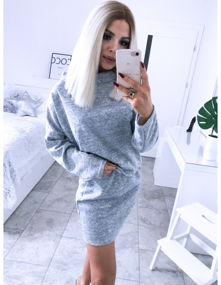 Sweterkowy komplet bluza i spódnica ARLENA - szary melanż