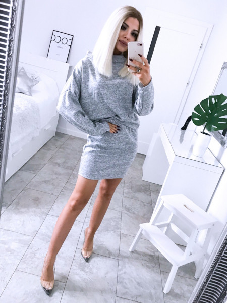 Sweterkowy komplet bluza i spódnica ARLENA - szary melanż 2