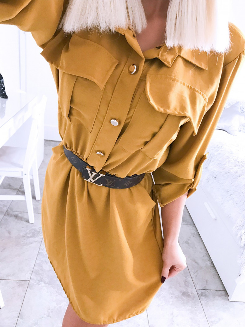 Sukienka mini szmizjerka - KAJLA - musztarda