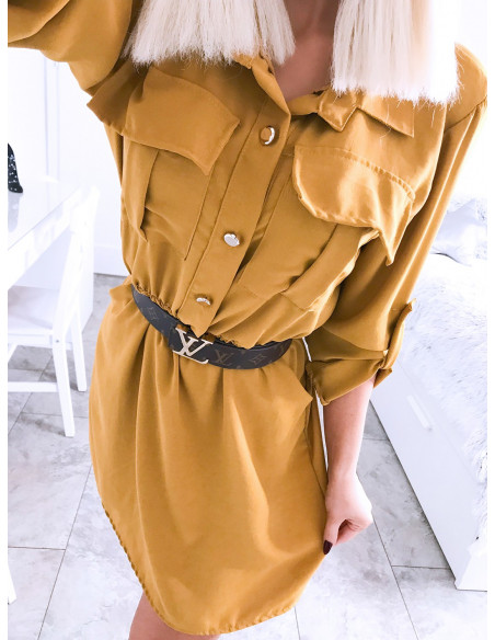 Sukienka mini szmizjerka - KAJLA - musztarda