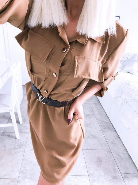 Sukienka mini szmizjerka - KAJLA - latte