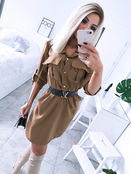 Sukienka mini szmizjerka - KAJLA - latte 2