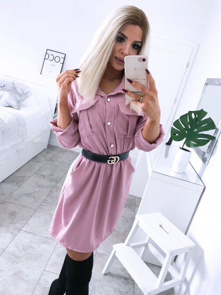 Sukienka mini szmizjerka - KAJLA - pudrowy róż 2