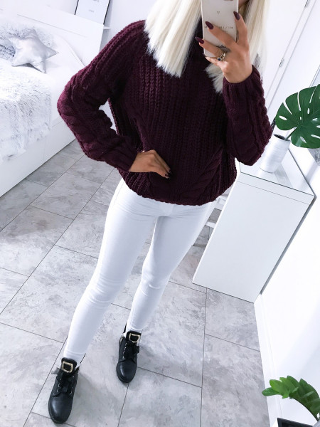 Pleciony sweter z golfem BRAVIA - bordo