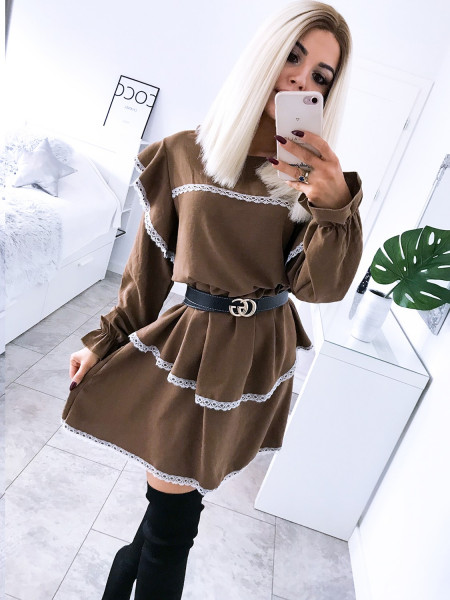 Rozkloszowana sukienka z falbanami  Kornelia - Cappuccino 2