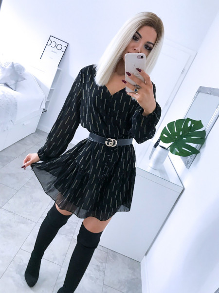 Szyfonowa sukienka z guzikami FIONA- czerń 2