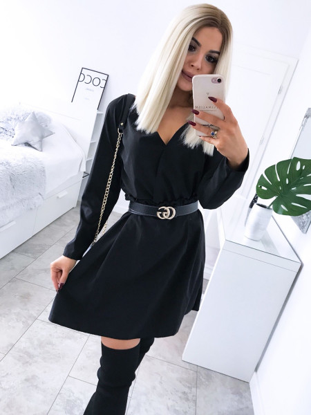 Sukienka w print z przekładanym dekoltem AMBER - czarny 2