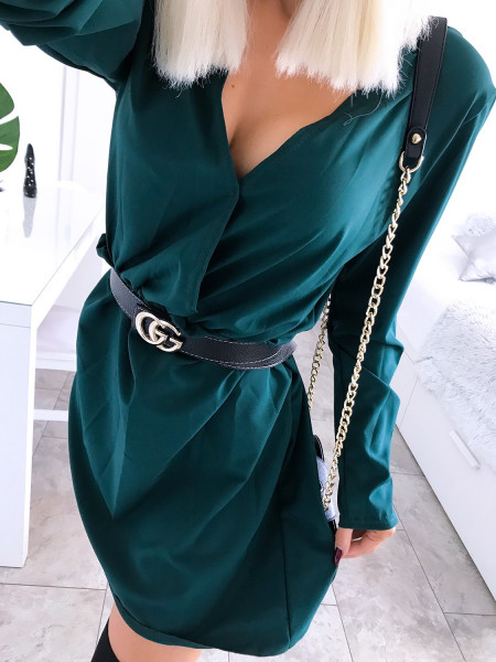 Sukienka w print z przekładanym dekoltem AMBER - butelka