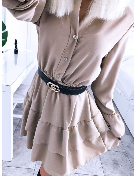 Rozkloszowana sukienka z falbanką KATIE - jasny beż