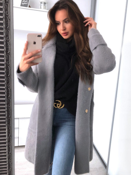 Ciepły płaszcz Alpaka ANIMA- szary 