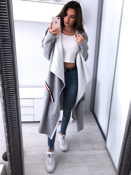 Dresowy kardigan z lampasami FLORES - Szary melanż