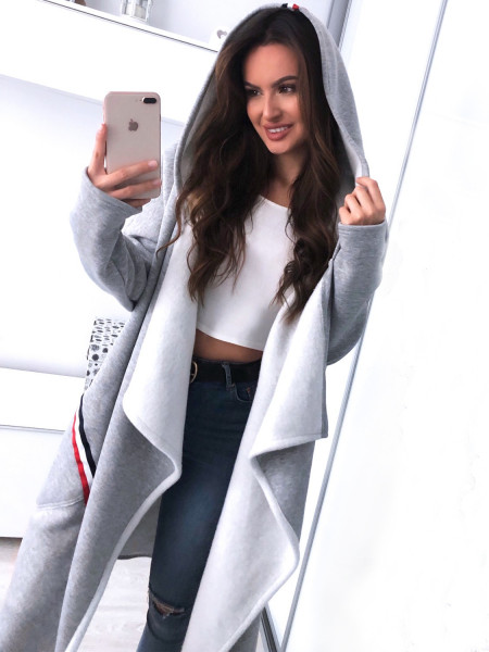 Dresowy kardigan z lampasami FLORES - Szary melanż 2