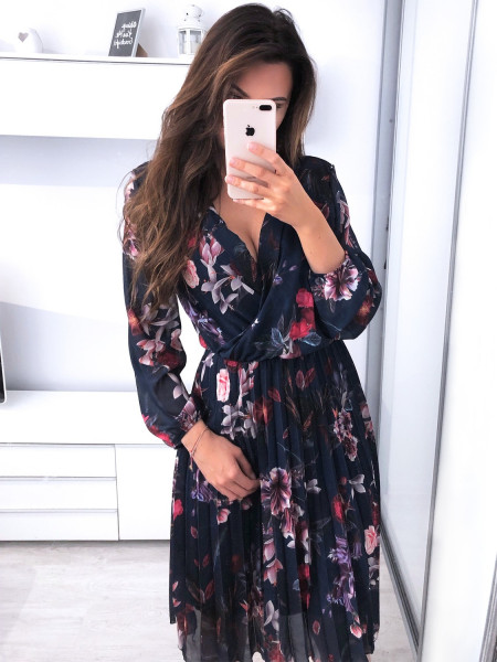 Plisowana sukienka w kwiatowy print KLARA - Wzór 1 2