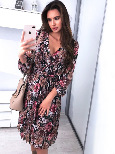 Plisowana sukienka w kwiatowy print KLARA - Wzór 4