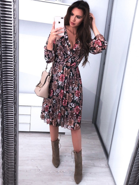 Plisowana sukienka w kwiatowy print KLARA - Wzór 4 2