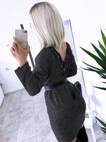 Swetrowa sukienka z koronką PALOMA - grafitowy 2