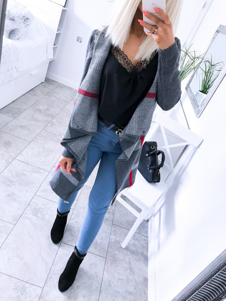 Swetrowy kardigan w kratę z guzikiem IMANE 2