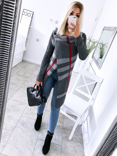 Swetrowy kardigan w kratę z guzikiem IMANE