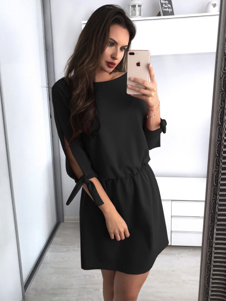 Sukienka mini z wiązaniem MARCJANNA - czerń