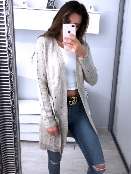 Wiązany sweterekowy kardigan ARIADNA- jasny beż