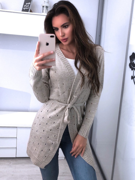 Wiązany sweterekowy kardigan ARIADNA- jasny beż 2