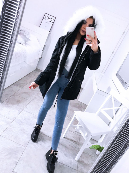 Kurtka parka z futrem VENICE - czerń
