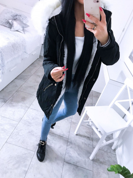 Kurtka parka z futrem VENICE - czerń 2