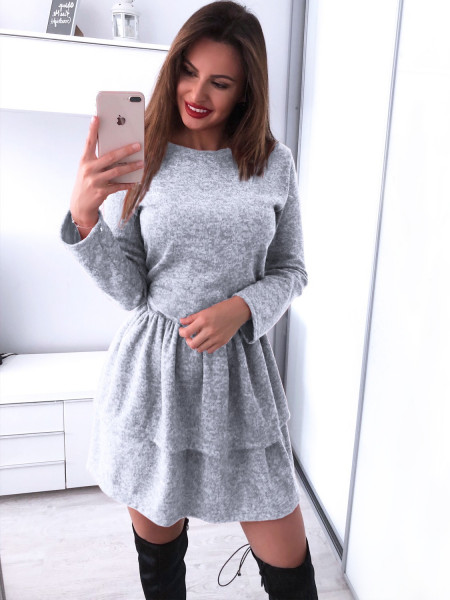 Swetrowa sukienka z falbanami KAMILA - szary melange