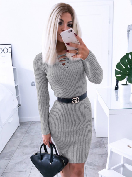 Dopasowana sweterkowa sukienka JESSICA - popiel