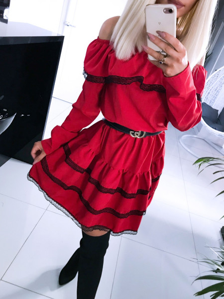 Rozkloszowana sukienka z falbankami CATRINE - malina 2